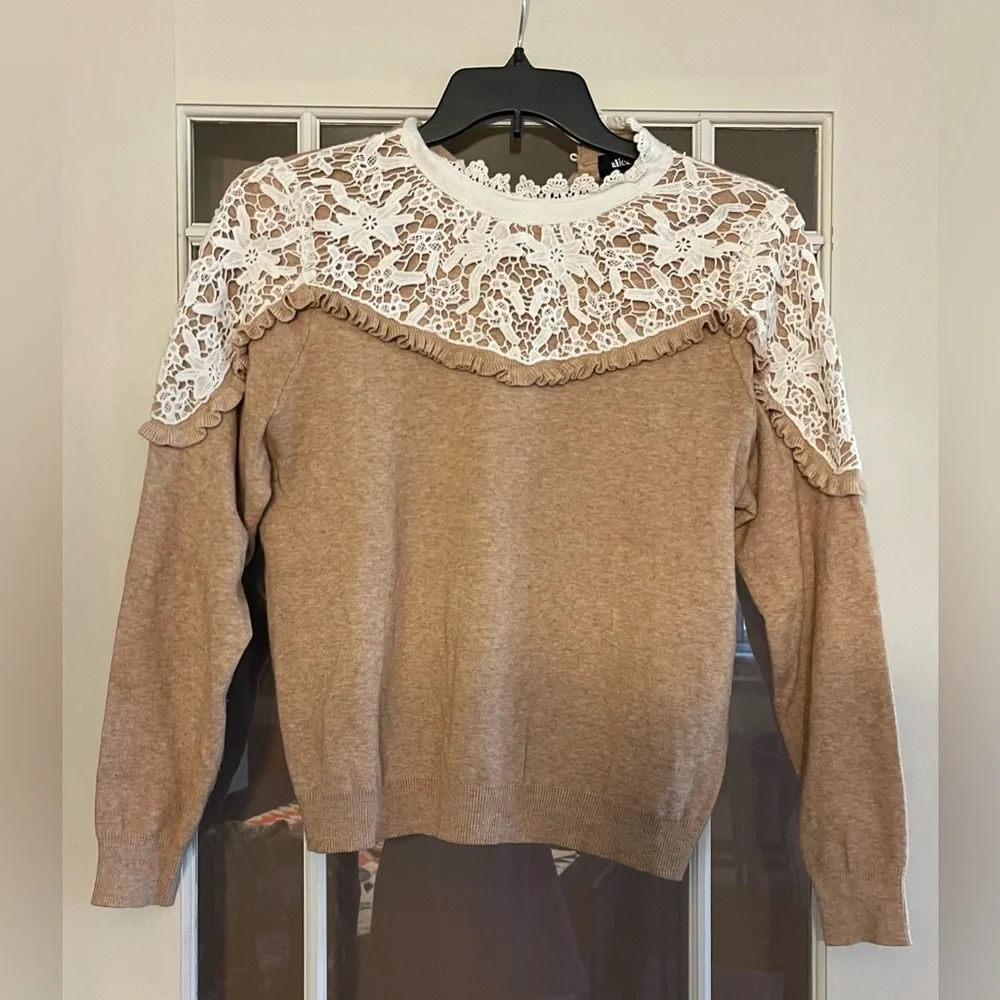 Alice Blue Tan Crochet Collar Sweater - Picture 1 of 1
